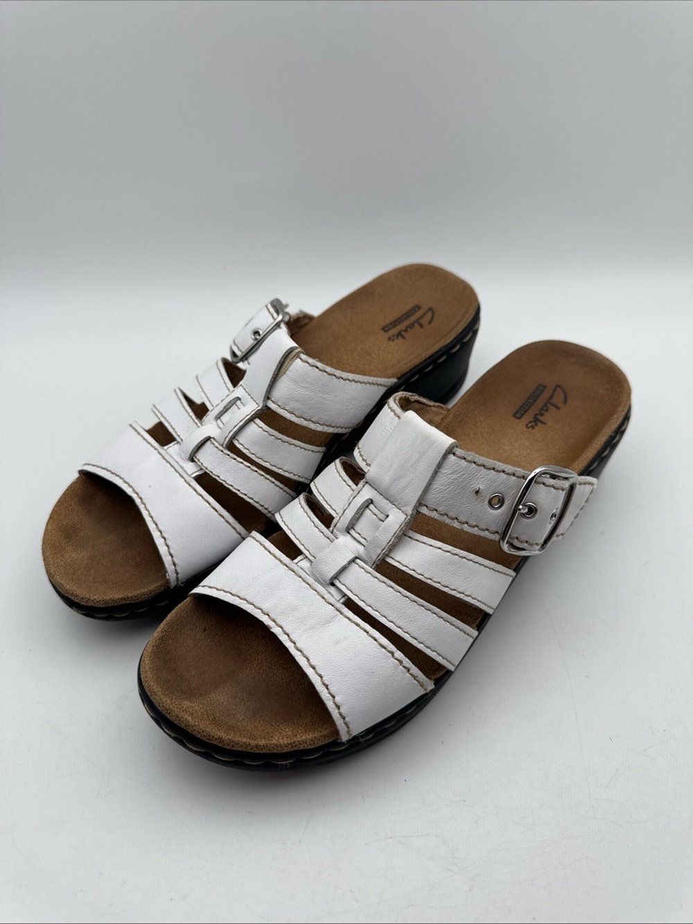Clarks Collection Leisa Casual Sandal Womens Size 8M 16724 White Black